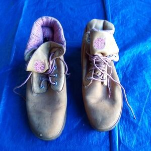 Timberlands Tan Boots with Pink Accents